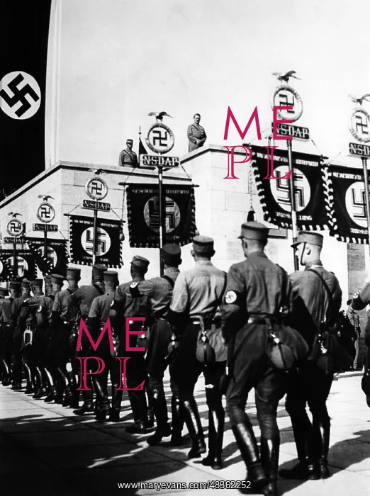 : Adolf Hitler and SA standards, 1934 : Adolf Hitler and SA standards, 1934