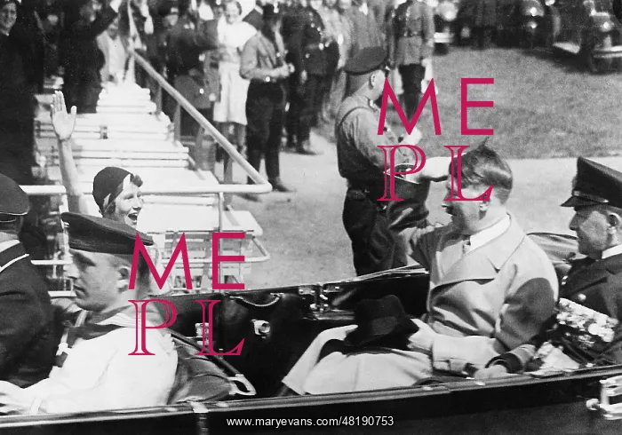 : Adolf Hitler salutes from car : Adolf Hitler salutes from car