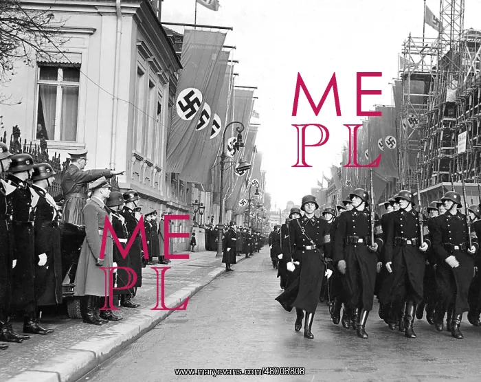 : Adolf Hitler salutes marching troops, Berlin : Adolf Hitler salutes marching troops, Berlin