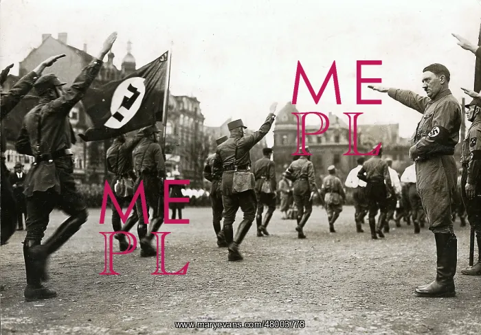 : Adolf Hitler saluting marching SA, Brunswick : Adolf Hitler saluting marching SA, Brunswick