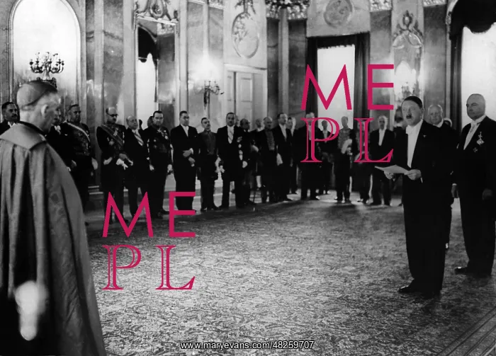 : Adolf Hitler speaking at a diplomatic reception, 1934 : Adolf Hitler speaking at a diplomatic reception, 1934