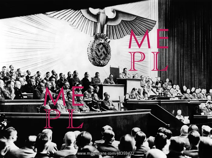 : Adolf Hitler during his speech on the declaration : Adolf Hitler during his speech on the declaration