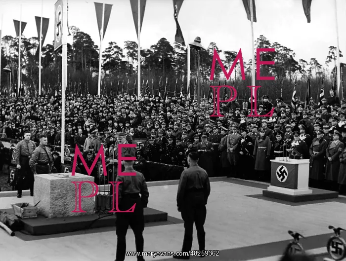 : Adolf Hitler during a speech - laying of foundation stone : Adolf Hitler during a speech - laying of foundation stone