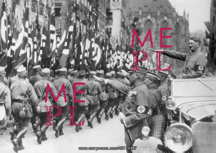 : Adolf Hitler steps off a march past during the Nuremberg Ral : Adolf Hitler steps off a march past during the Nuremberg Ral
