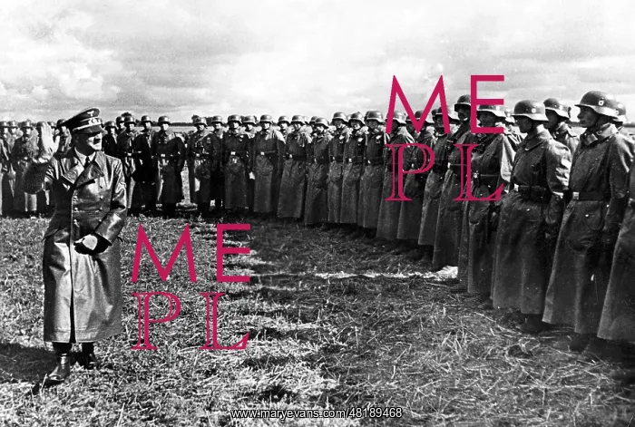 : Adolf Hitler visiting an SS battalion to congratulate them o : Adolf Hitler visiting an SS battalion to congratulate them o