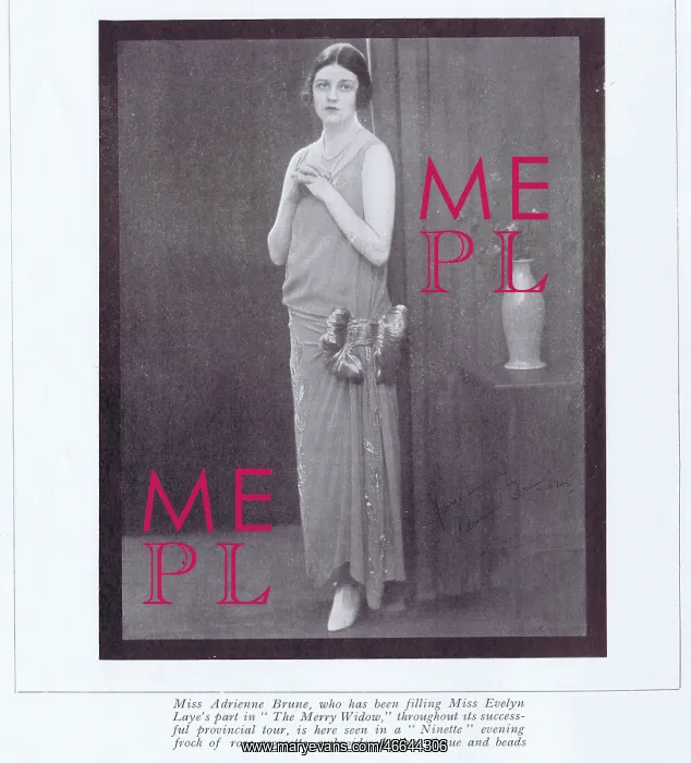 : Adrienne Brune, in an evening frock created by Ninette, Lond : Adrienne Brune, in an evening frock created by Ninette, Lond