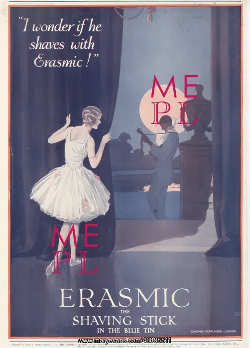 : adverts - erasmic, shaving stick, 1928, colour : adverts - erasmic, shaving stick, 1928, colour