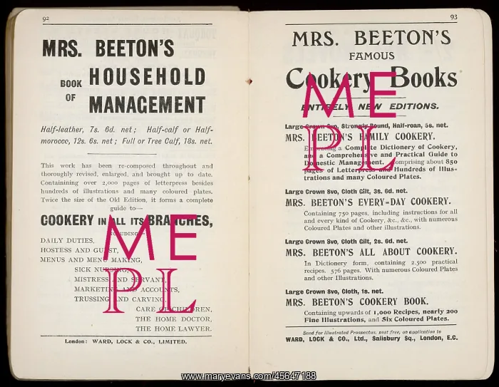: Adverts for Mrs Beeton's Book of Household Management : Adverts for Mrs Beeton's Book of Household Management