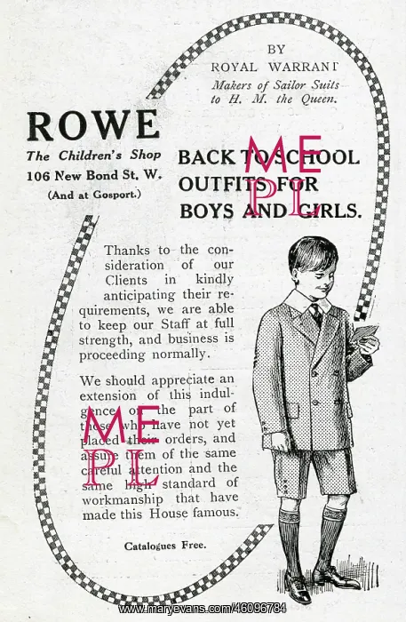 : Advertisements for Rowe and D H Evans school outfits : Advertisements for Rowe and D H Evans school outfits