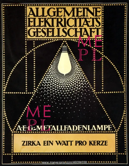 : AEG light bulbs, advertising by Peter Behrens, 1907 : AEG light bulbs, advertising by Peter Behrens, 1907