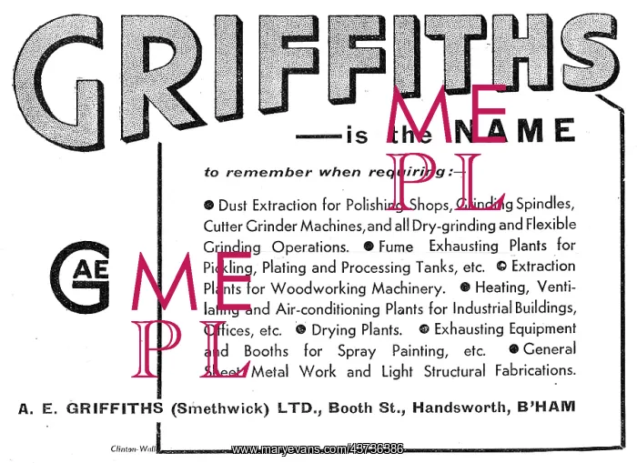 : A.E.Griffiths Factory Equipment, Sheet : A.E.Griffiths Factory Equipment, Sheet