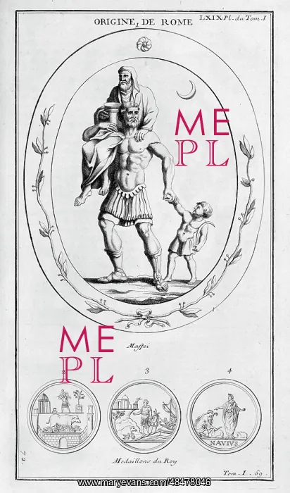 : Aeneas carrying his father as he flees the destruction : Aeneas carrying his father as he flees the destruction