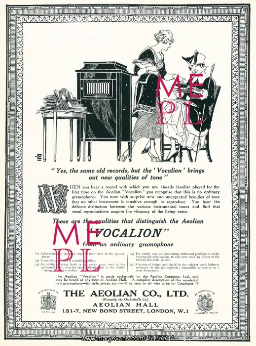 : Aeolian Vocalion Advertisement : Aeolian Vocalion Advertisement