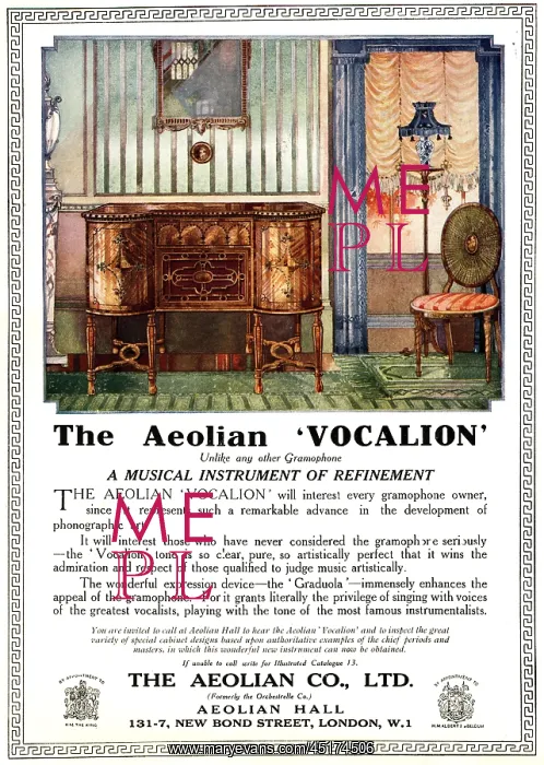 : The Aeolian Vocalion Advertisement : The Aeolian Vocalion Advertisement
