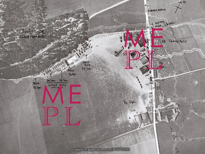 : Aerial view, Clairmarais aerodrome, Northern France, WW1 : Aerial view, Clairmarais aerodrome, Northern France, WW1