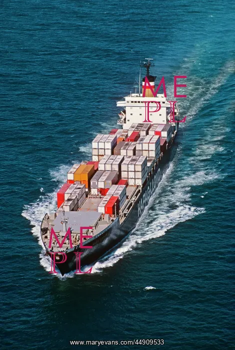 : Aerial View of Container Ship in Water : Aerial View of Container Ship in Water