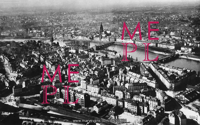 : Aerial view of Frankfurt, Germany, from a Zeppelin : Aerial view of Frankfurt, Germany, from a Zeppelin