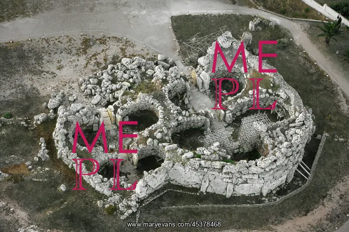 : Malta. Aerial view of the Ggantija Temples (Giants Tower), c : Malta. Aerial view of the Ggantija Temples (Giants Tower), c