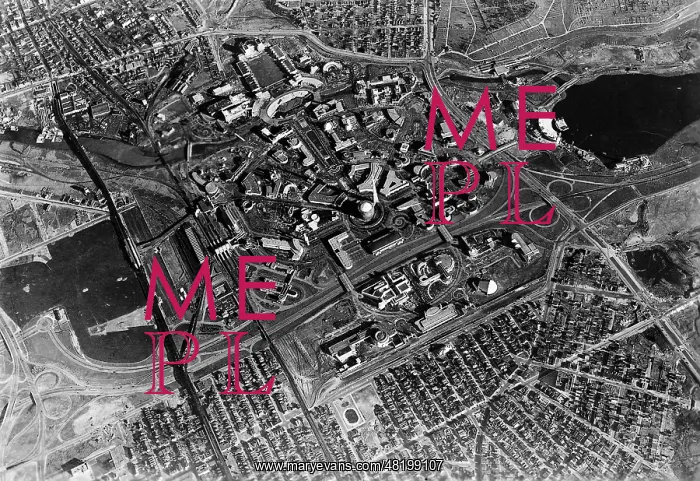 : Aerial view of the grounds in the World Exhibition in New Yo : Aerial view of the grounds in the World Exhibition in New Yo