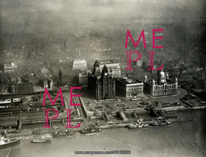 : Aerial view, landing stage, Liverpool : Aerial view, landing stage, Liverpool