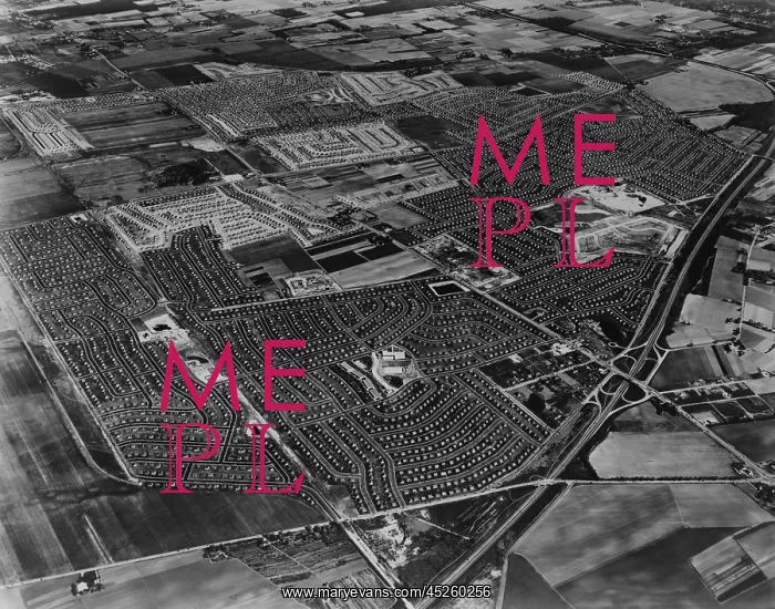: Aerial view of Levittown housing development on : Aerial view of Levittown housing development on