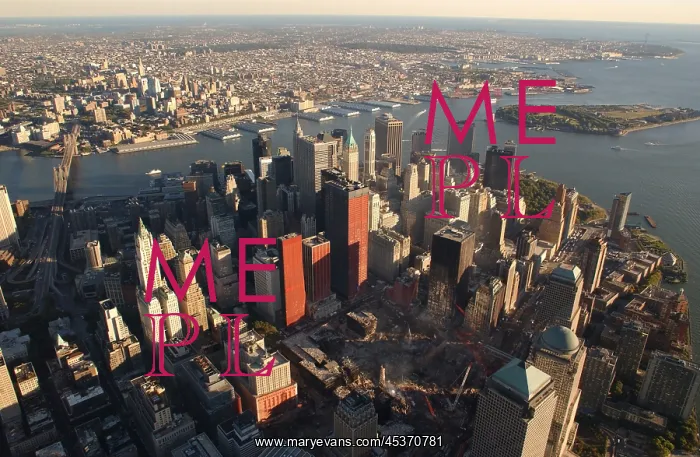 : Aerial view of the Lower Manhattan and ruins of : Aerial view of the Lower Manhattan and ruins of