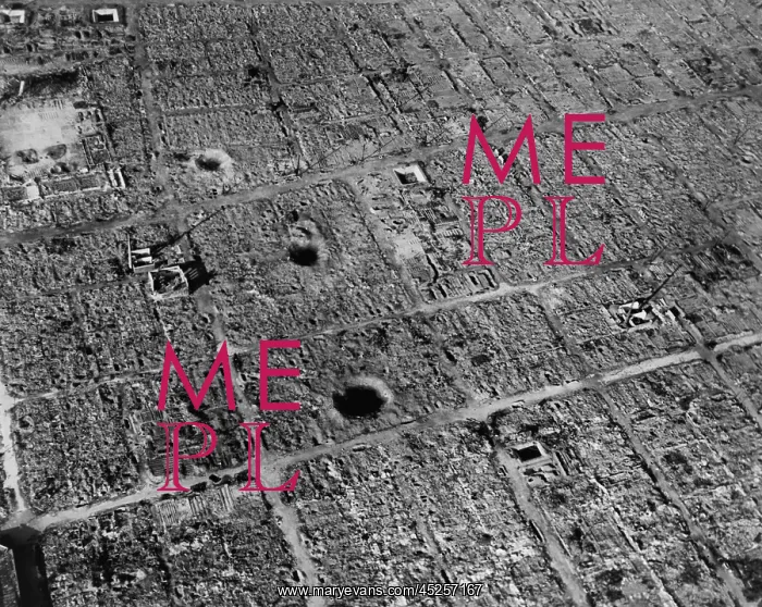 : Aerial view of Osaka, Japan, after firebombing : Aerial view of Osaka, Japan, after firebombing