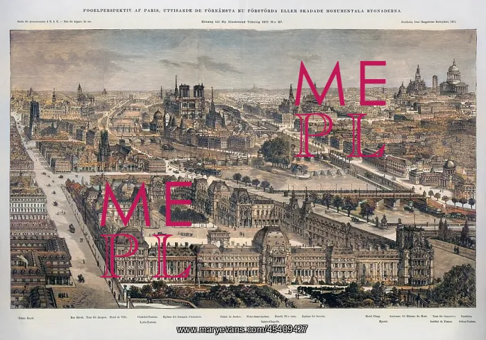 : Aerial view of the Paris skyline in 1871 : Aerial view of the Paris skyline in 1871