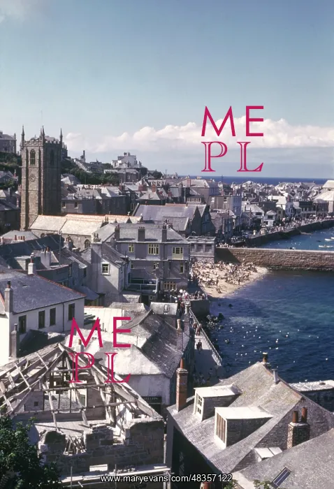 : Aerial view of a seaside town, Cornwall : Aerial view of a seaside town, Cornwall