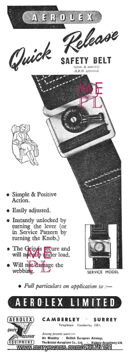: Aerolex Safety Belts & Cargo Lashing Straps. 1950 Advert : Aerolex Safety Belts & Cargo Lashing Straps. 1950 Advert