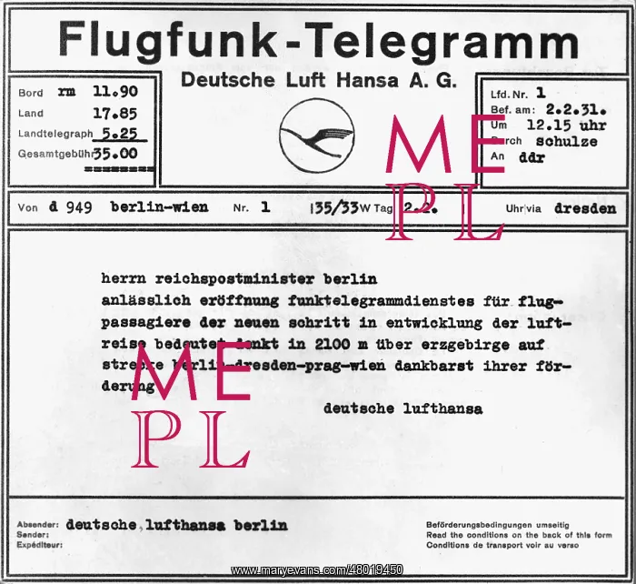 : Aeronautical radio telegram, 1931 : Aeronautical radio telegram, 1931