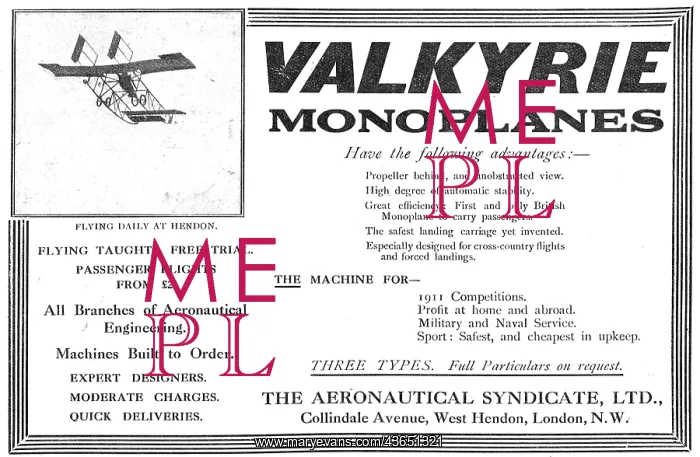 : The Aeronautical Syndicate - Valkyrie Pusher Monoplanes : The Aeronautical Syndicate - Valkyrie Pusher Monoplanes