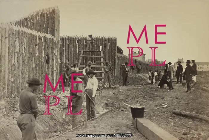 : African American men digging a trench in front : African American men digging a trench in front