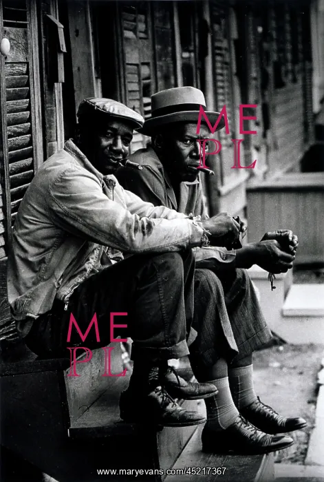 : Two African American men sitting on stoop, ? : Two African American men sitting on stoop, ?