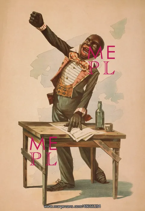 : African American, standing at desk, with one hand : African American, standing at desk, with one hand