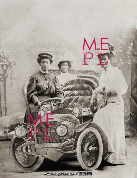 : Three African-American women posed with studio prop : Three African-American women posed with studio prop