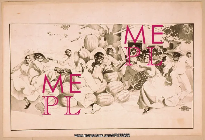 : African Americans dancing around a pile of watermelons : African Americans dancing around a pile of watermelons