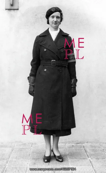 : AFS woman in double-breasted greatcoat, WW2 : AFS woman in double-breasted greatcoat, WW2