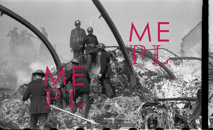 : Aftermath of a factory fire, Fire Force Area 34, WW2 : Aftermath of a factory fire, Fire Force Area 34, WW2
