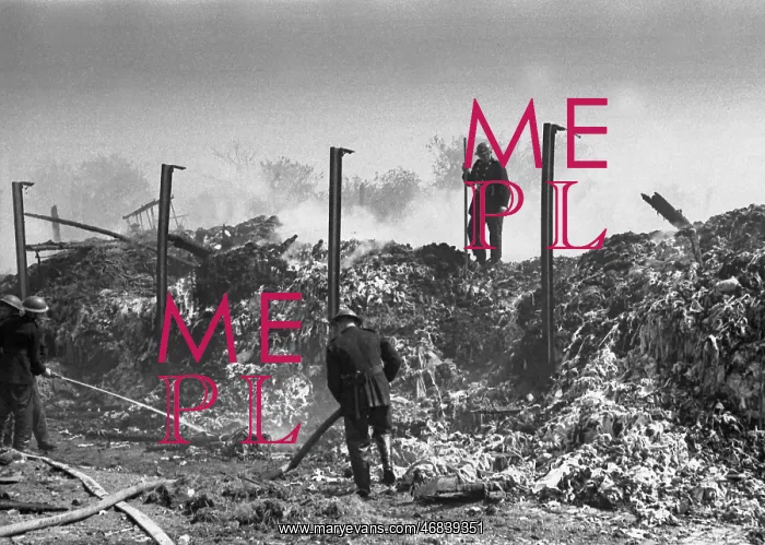 : Aftermath of a factory fire, Fire Force Area 34, WW2 : Aftermath of a factory fire, Fire Force Area 34, WW2