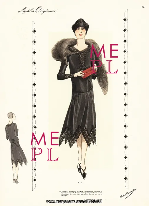 : Afternoon robe in black faille, black lace trim : Afternoon robe in black faille, black lace trim