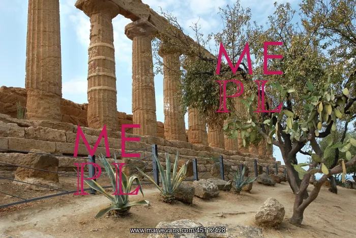 : Agrigento. Low angle view of the long side of the Temple of Juno or Hera Lacinia : Agrigento. Low angle view of the long side of the Temple of Juno or Hera Lacinia