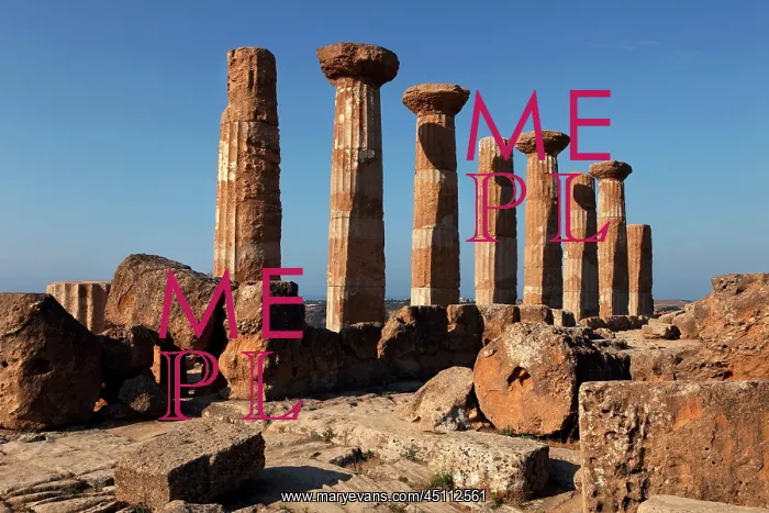 : Agrigento. Low angle view of columns, Temple of Hercules : Agrigento. Low angle view of columns, Temple of Hercules