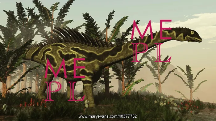 : Agustinia dinosaur walking amongst vegetation : Agustinia dinosaur walking amongst vegetation