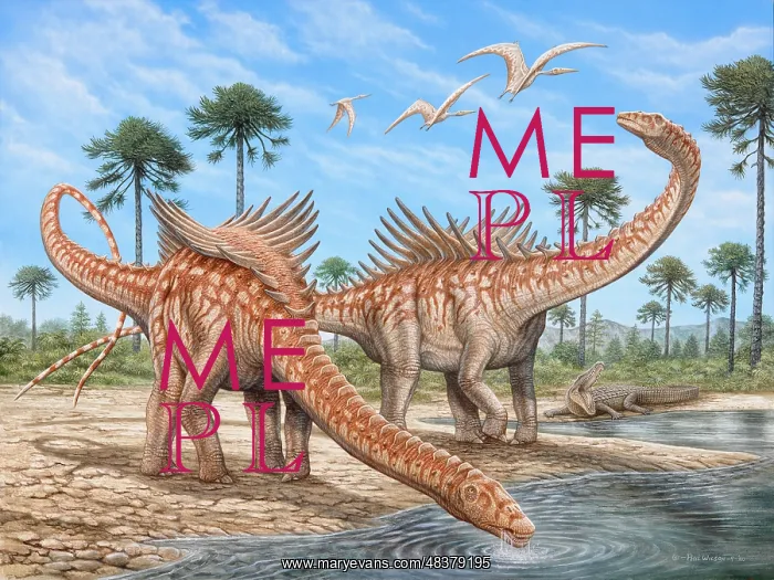 : Agustinia dinosaurs drinking water from a river : Agustinia dinosaurs drinking water from a river