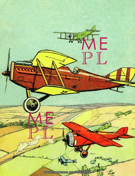  : Air race. Biplanes and monoplanes in the air over the countryside