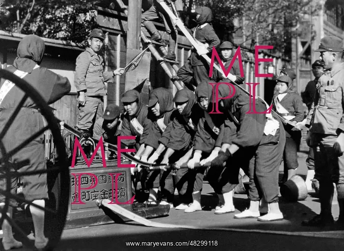 : Air raid drill in Japan, 1940 : Air raid drill in Japan, 1940