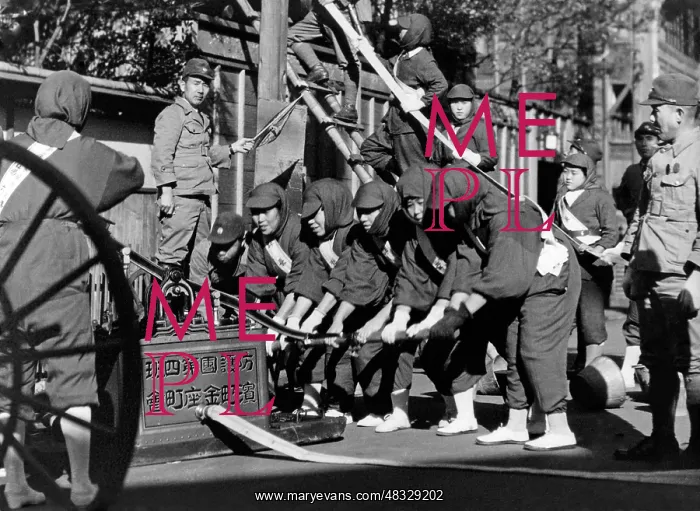 : Air raid drill in Japan, 1940 : Air raid drill in Japan, 1940