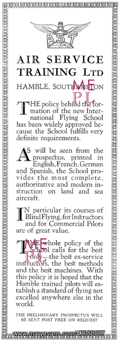 : Air Service Training AST Hamble Flying Training 1931 : Air Service Training AST Hamble Flying Training 1931