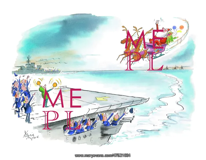 : Aircraft carrier with Father Christmas : Aircraft carrier with Father Christmas